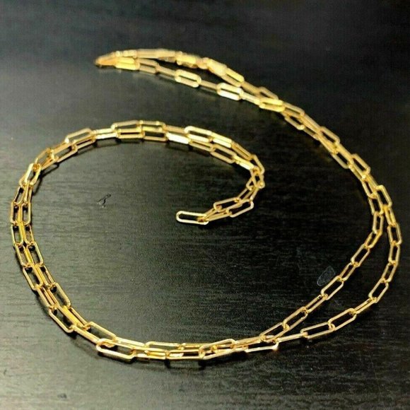 Solid 14K Yellow Gold 6x2mm Paper Clip Link Chain Necklace 16" - Picture 6 of 7